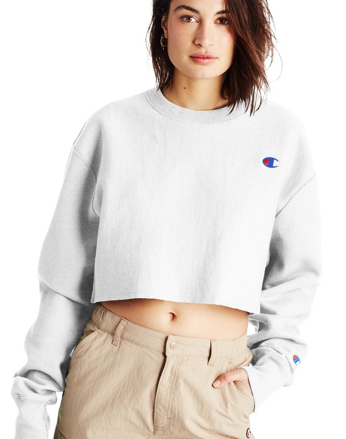 Champion Reverse Weave Cropped Cut-Off Crew Kadın Sweatshirt Gri ( IWLXDT190 )